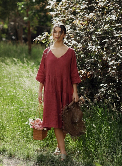 Stella linen dress. Antique Rust.