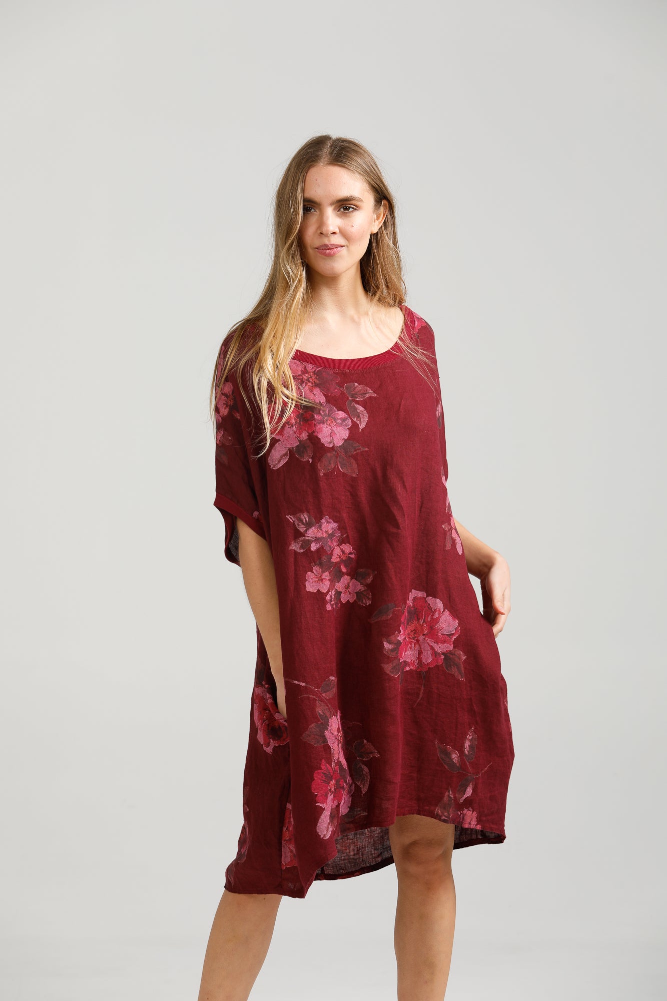 Rosabella linen Dress. Mulberry Wine