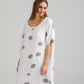 Rosabella linen polka dot dress. white and grey