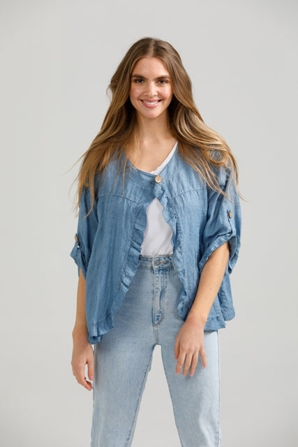 Fifi Linen Jacket. Denim Blue