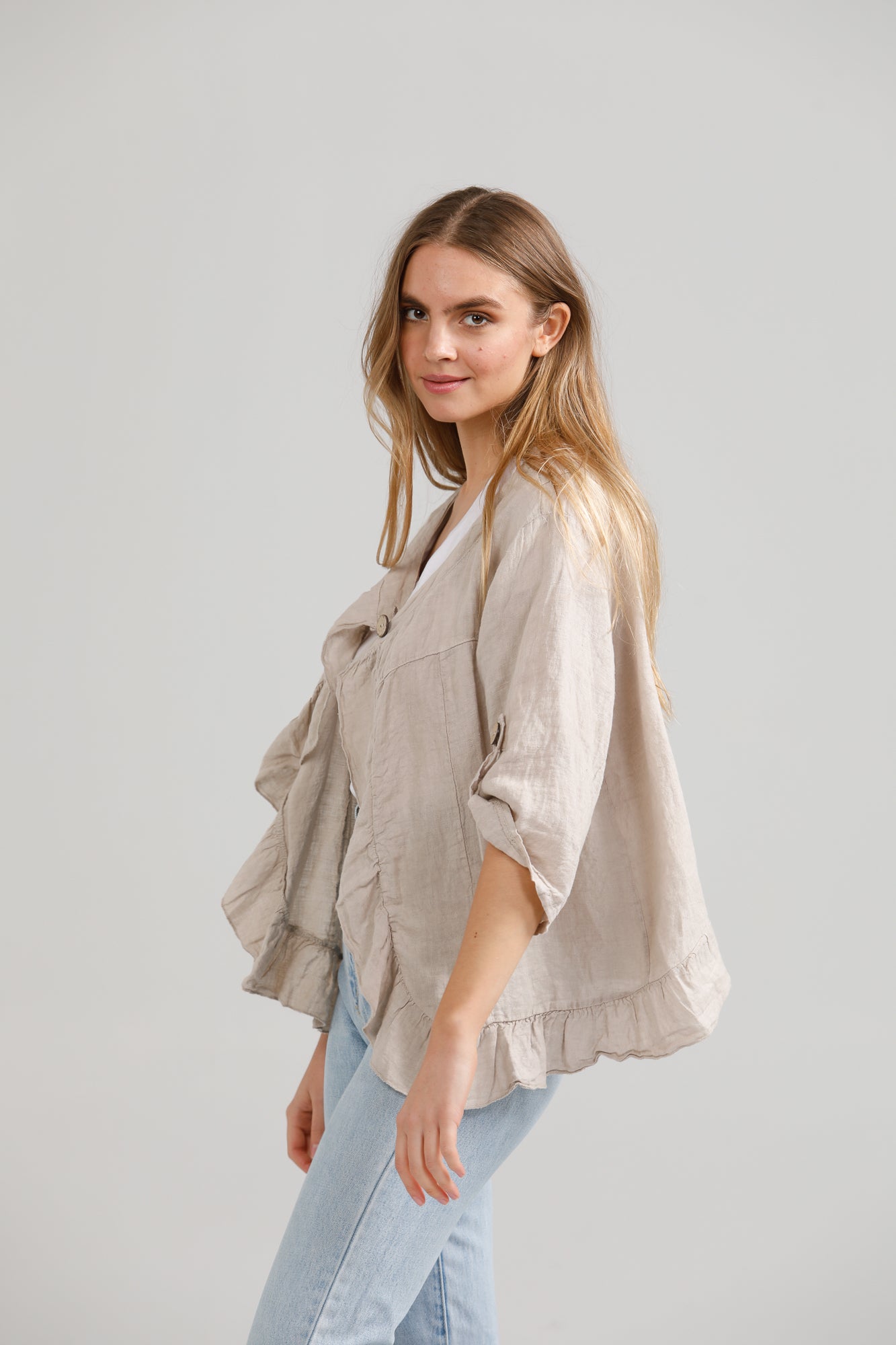 Fifi Linen Jacket. Natural Stone