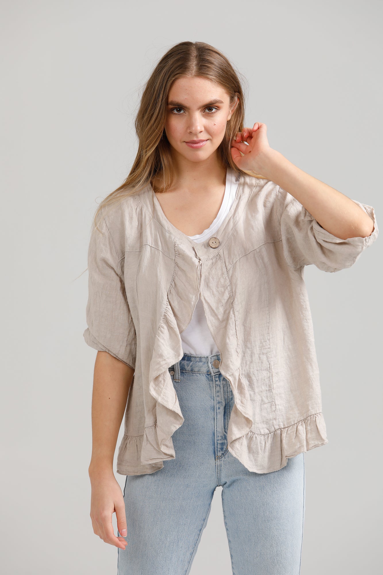 Fifi Linen Jacket. Natural Stone