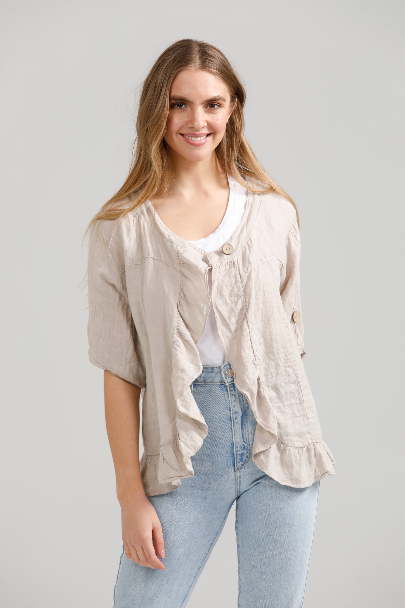 Fifi Linen Jacket. Natural Stone