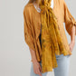 Floral cotton scarf. Mustard.