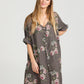 Abigail Floral linen coatdress . Charcoal