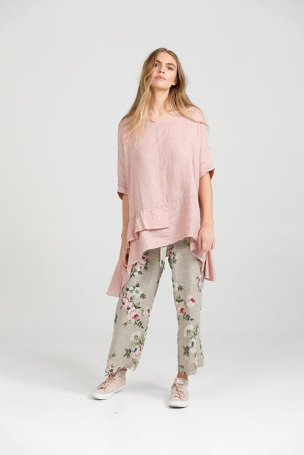 Sorrento linen Top. Rose Pink.