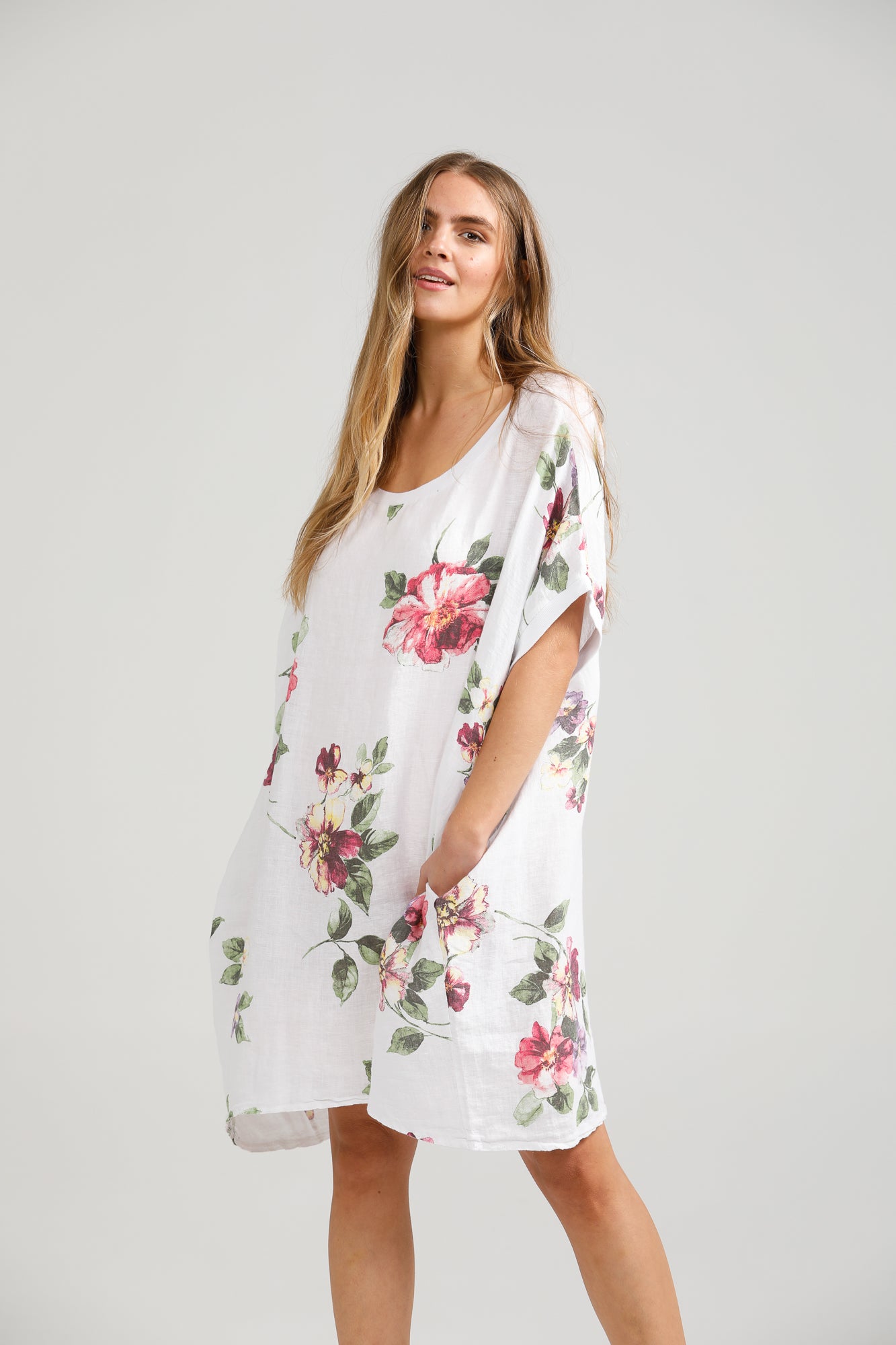 Rosabella linen dress. Icing Sugar Floral