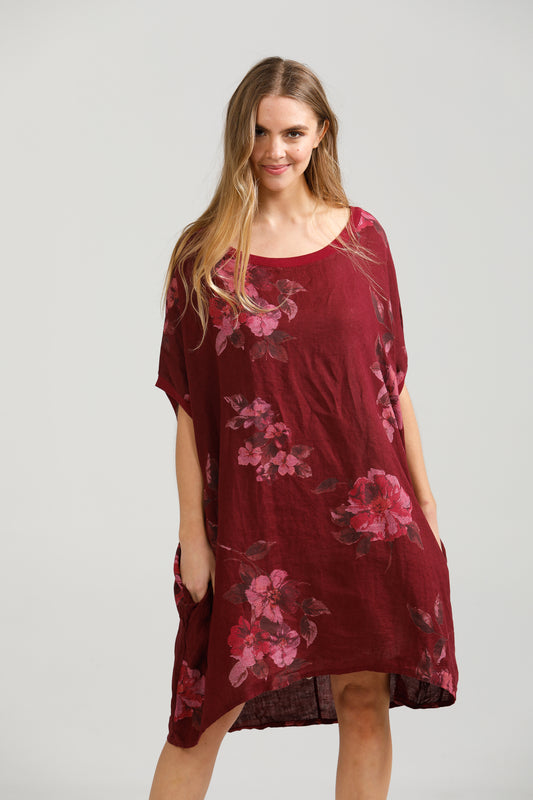 Rosabella linen Dress. Mulberry Wine