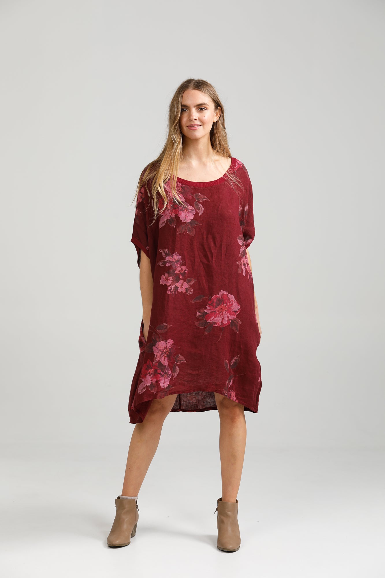 Rosabella linen Dress. Mulberry Wine