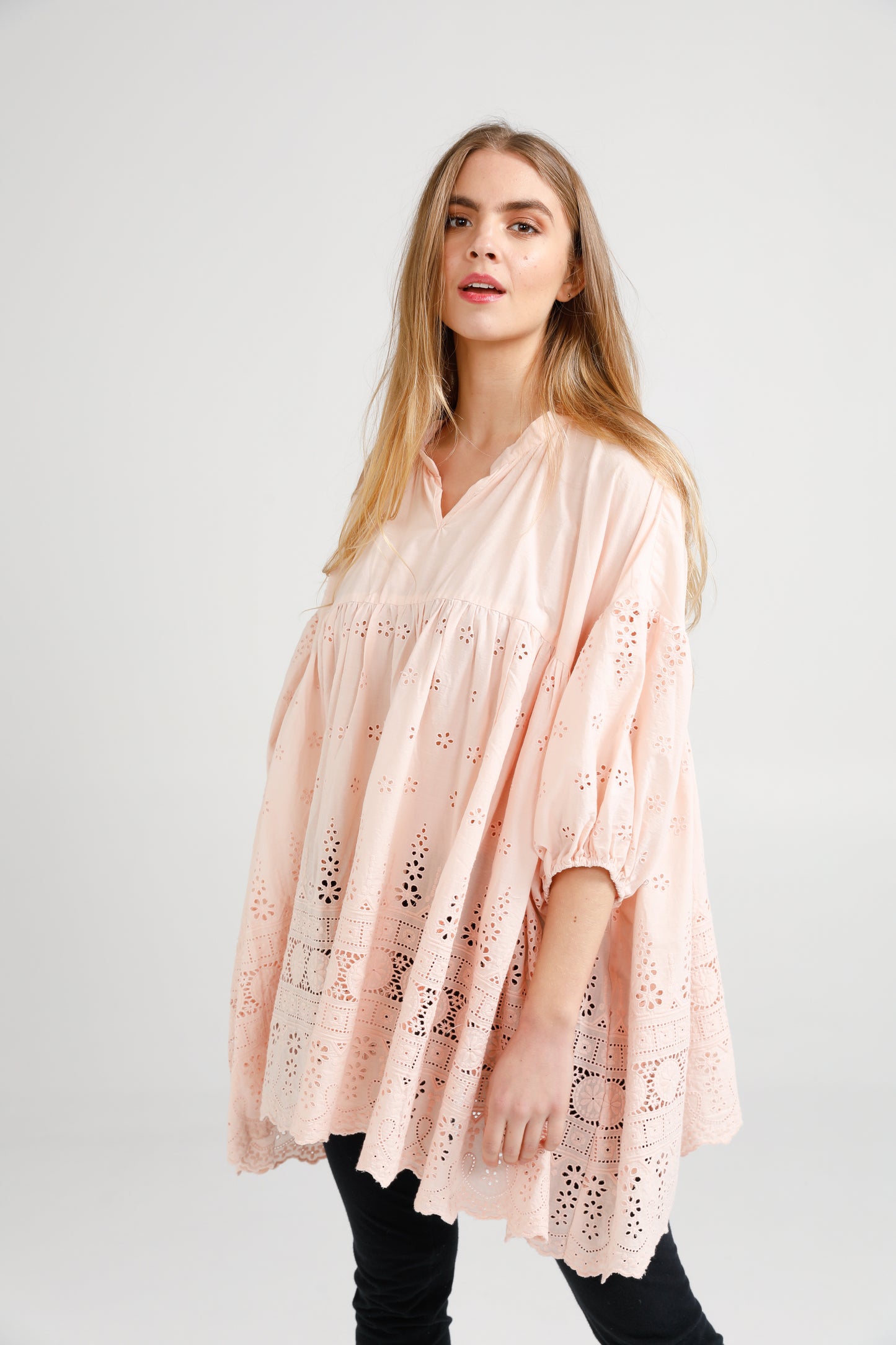 French cotton smock. pale pink.