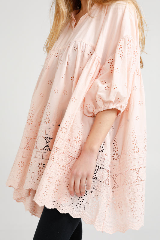 French cotton smock. pale pink.