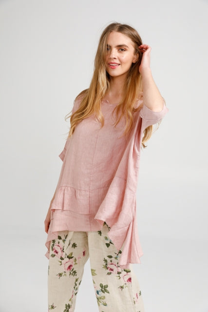 Sorrento linen Top. Rose Pink.