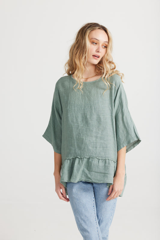 Priscilla linen top. Sage Green