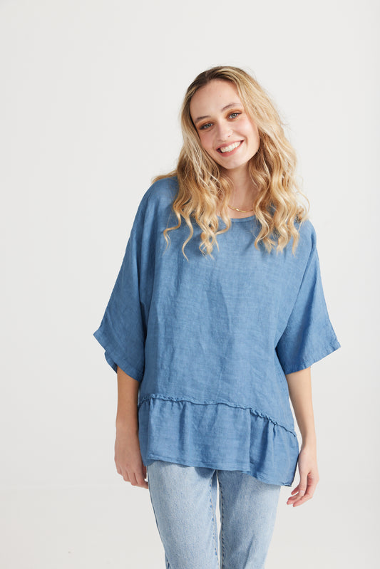 Priscilla linen top. Denim