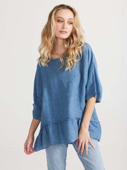 Priscilla linen top. Denim
