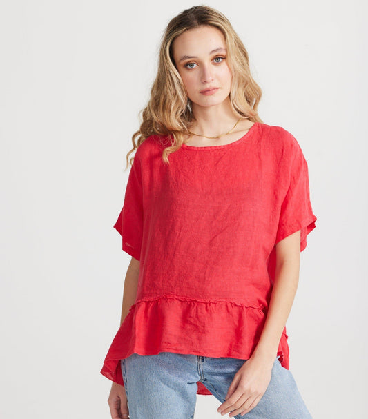 Priscilla linen top. Christmas red