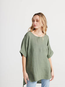 Contessa linen top. Olive