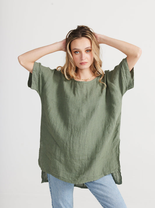 Contessa linen top. Olive