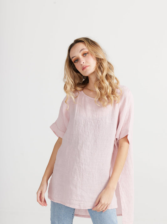 Contessa Linen Top. Blush Tea Rose