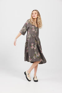 Stella Floral Linen Dress.  Charcoal