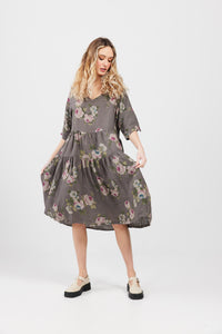 Stella Floral Linen Dress.  Charcoal