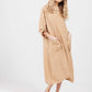 primavera linen Dress. Cafe Latte. Long-Sleeved