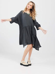 Clarissa Linen Dress. Charcoal