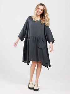 Clarissa Linen Dress. Charcoal