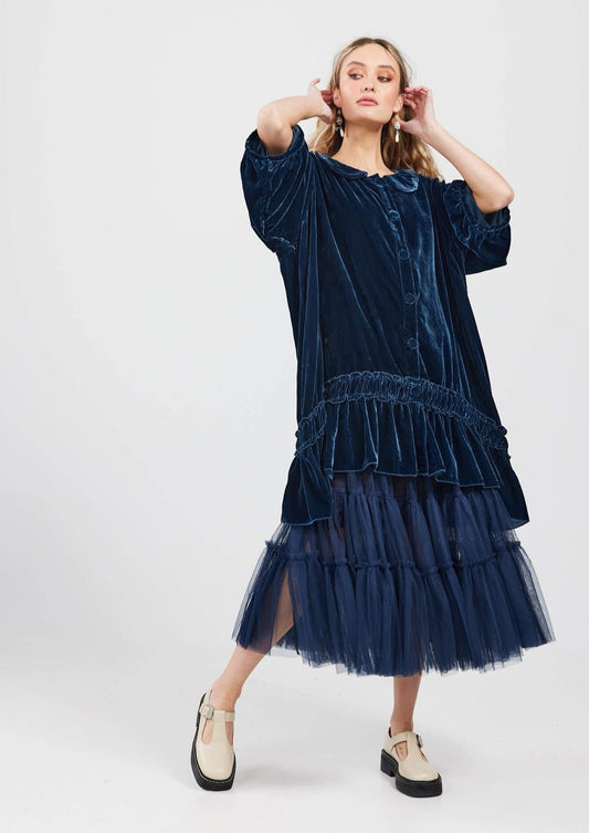 Florentine Velvet Coatdress. Midnight Blue