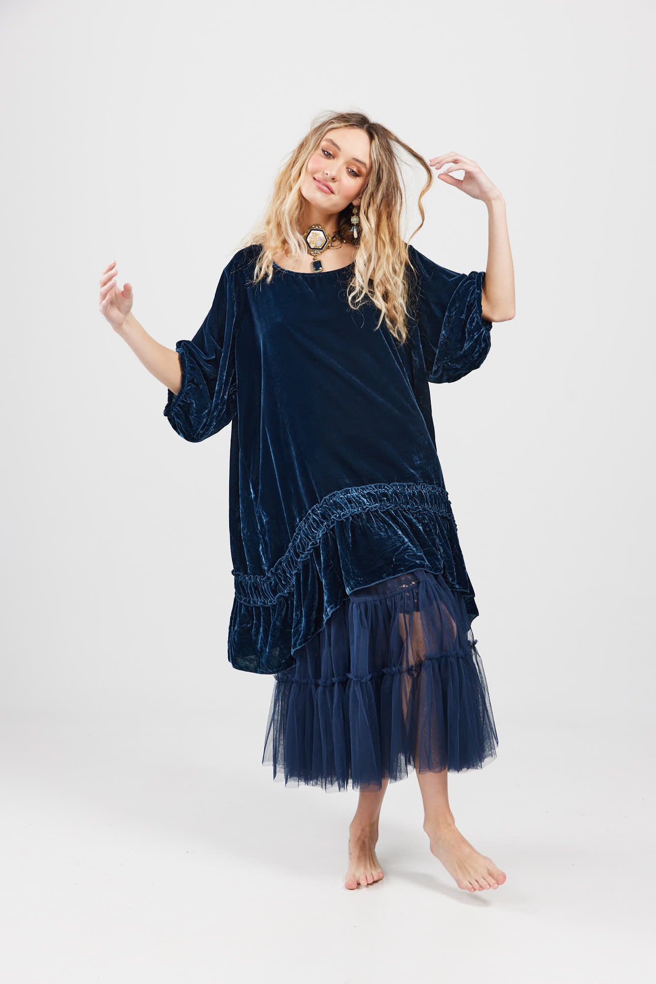 Violette Velvet dress. Midnight Blue