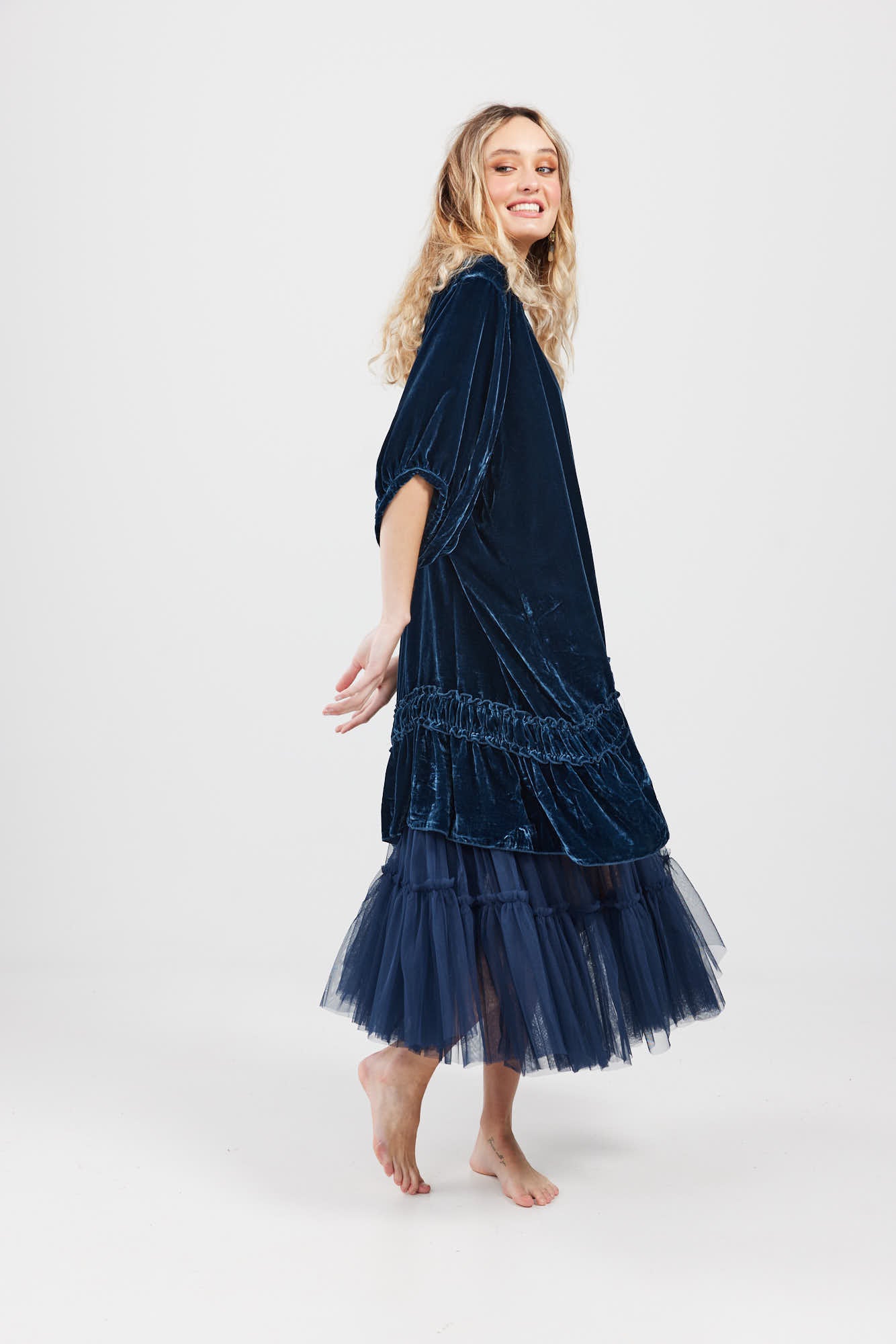 Violette Velvet dress. Midnight Blue