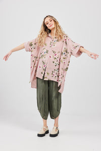 Teddie Floral linen shirt. Dusty Rose