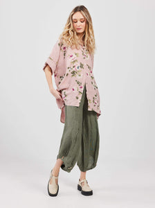 Teddie Floral linen shirt. Dusty Rose