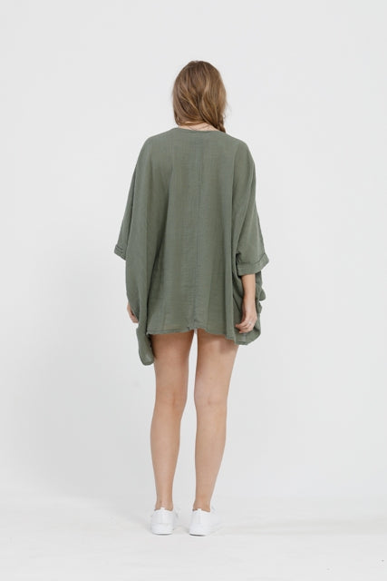 Camilla cotton Top . Olive green