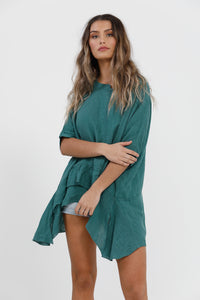 Sorrento Linen top . Peacock Green