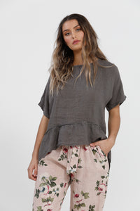 Priscilla Linen top. Charcoal