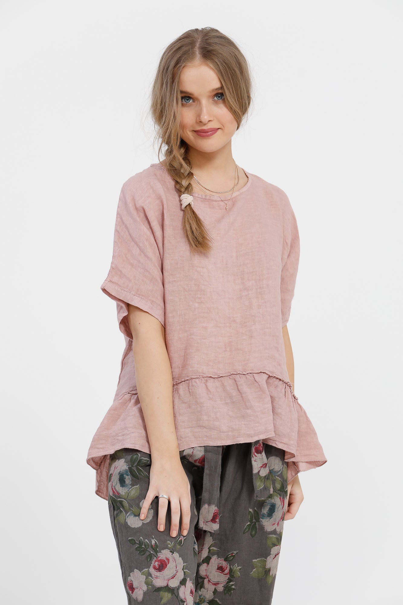 Priscilla linen top. Antique Rose Pink