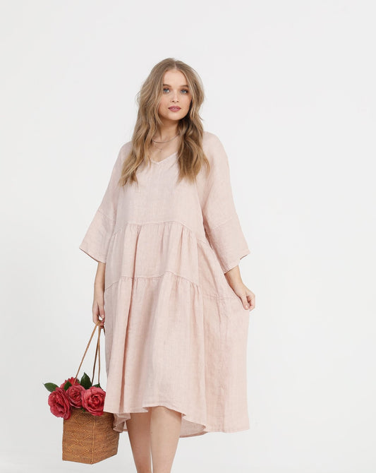 Stella linen dress. Pale Pink Rose