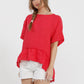 Priscilla linen top. Christmas red