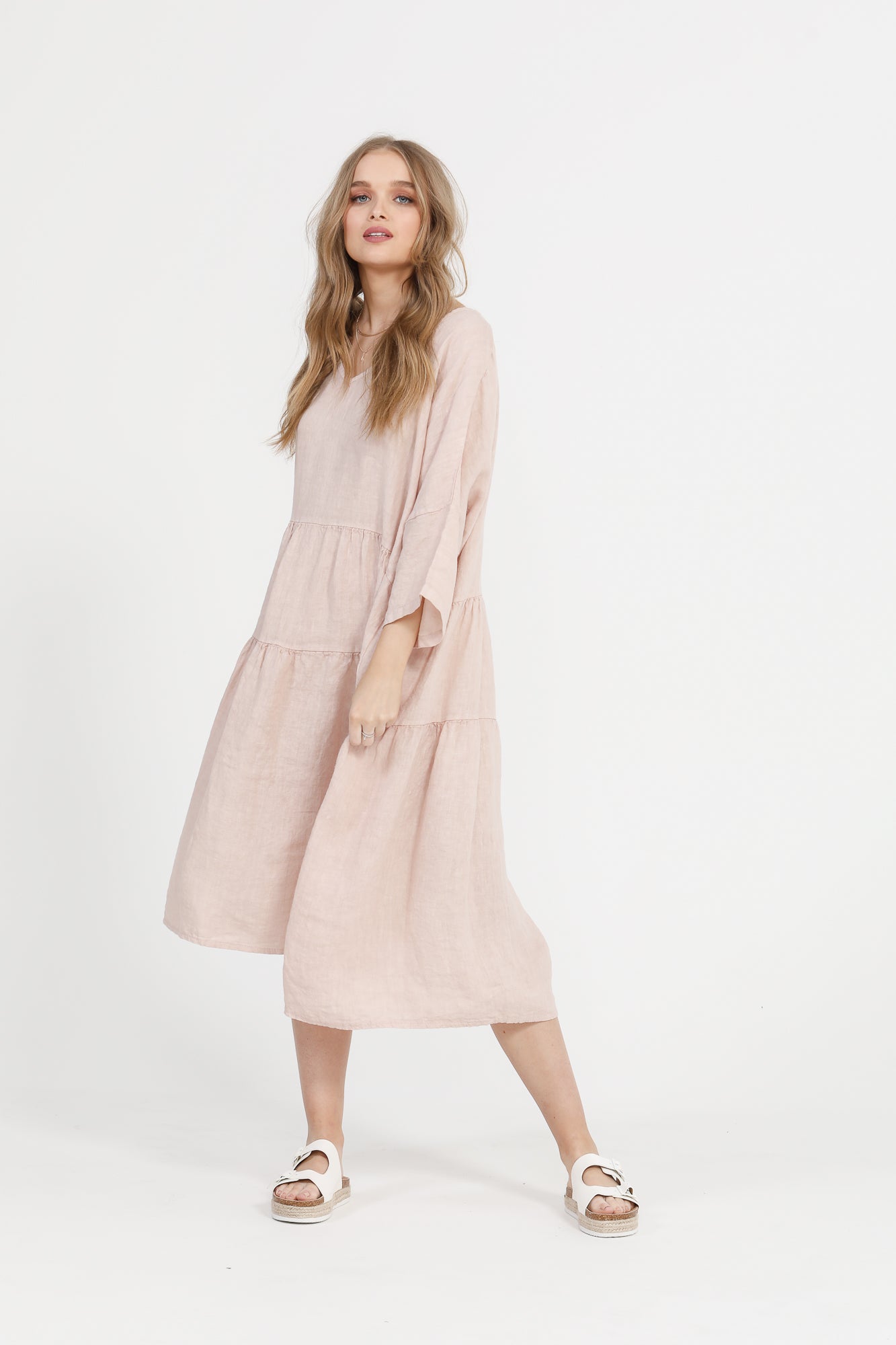 Stella linen dress. Pale Pink Rose