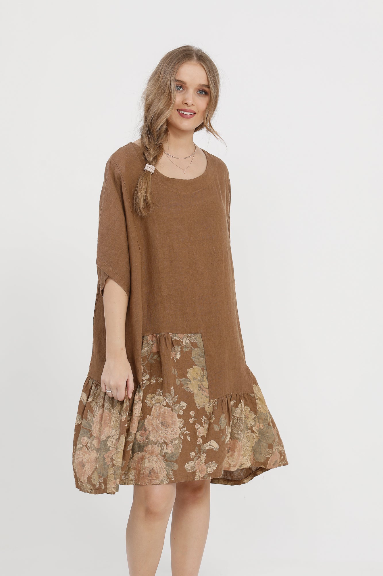 Fleur Linen dress. Tobacco Rose