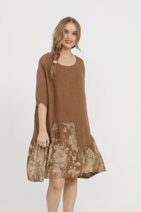 Fleur Linen dress. Tobacco Rose