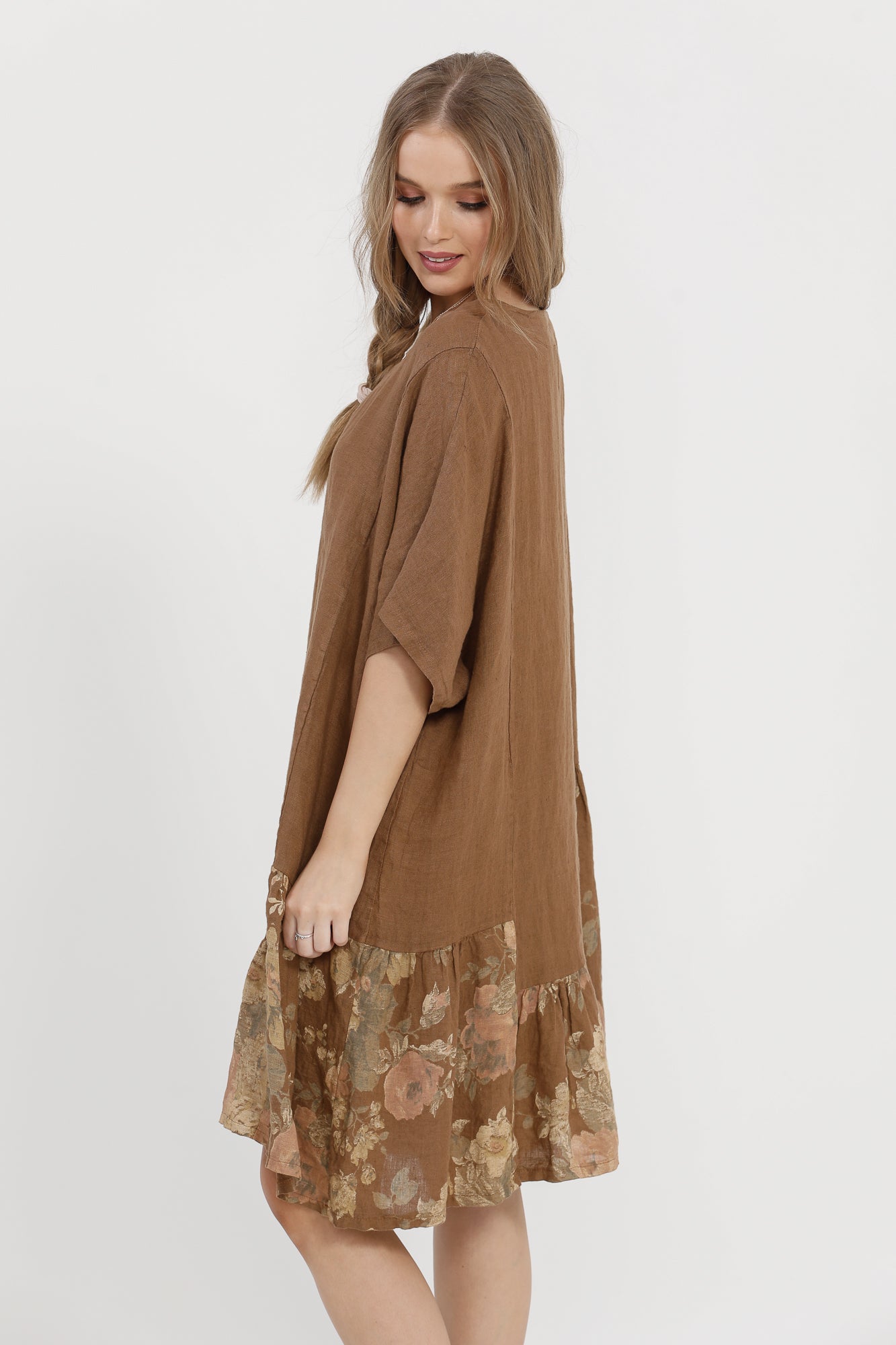 Fleur Linen dress. Tobacco Rose