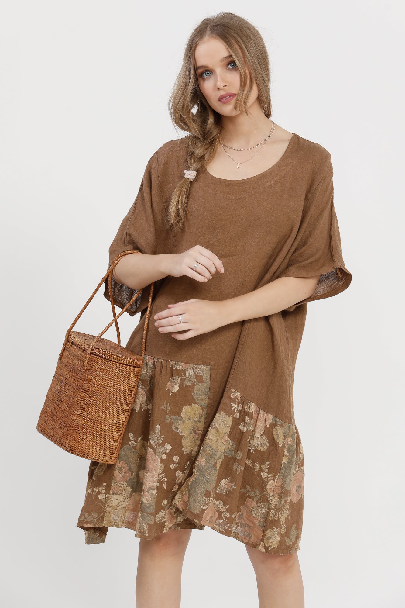 Fleur Linen dress. Tobacco Rose