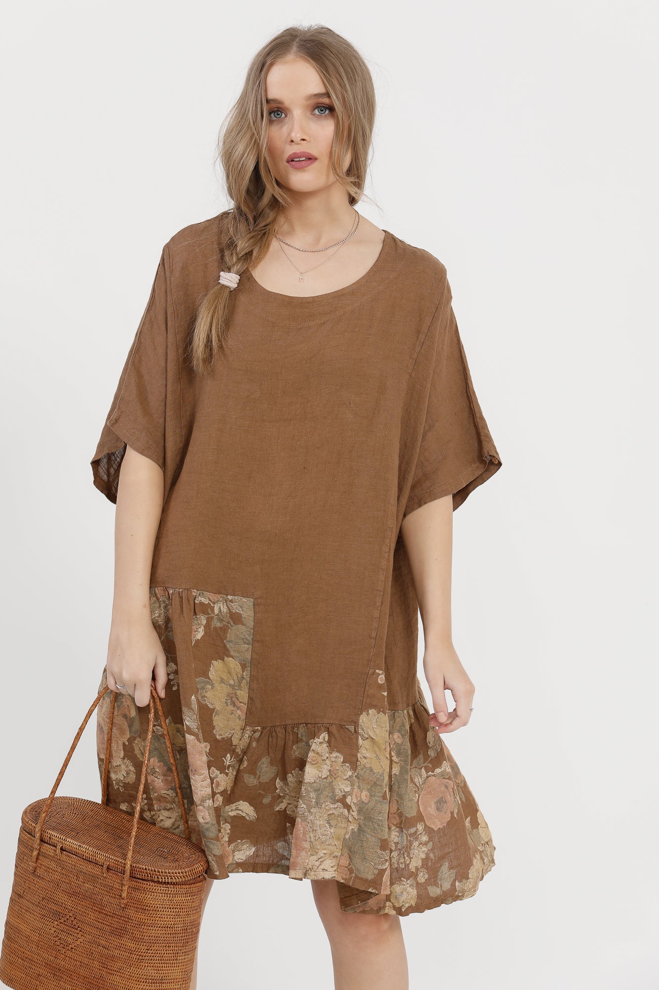 Fleur Linen dress. Tobacco Rose