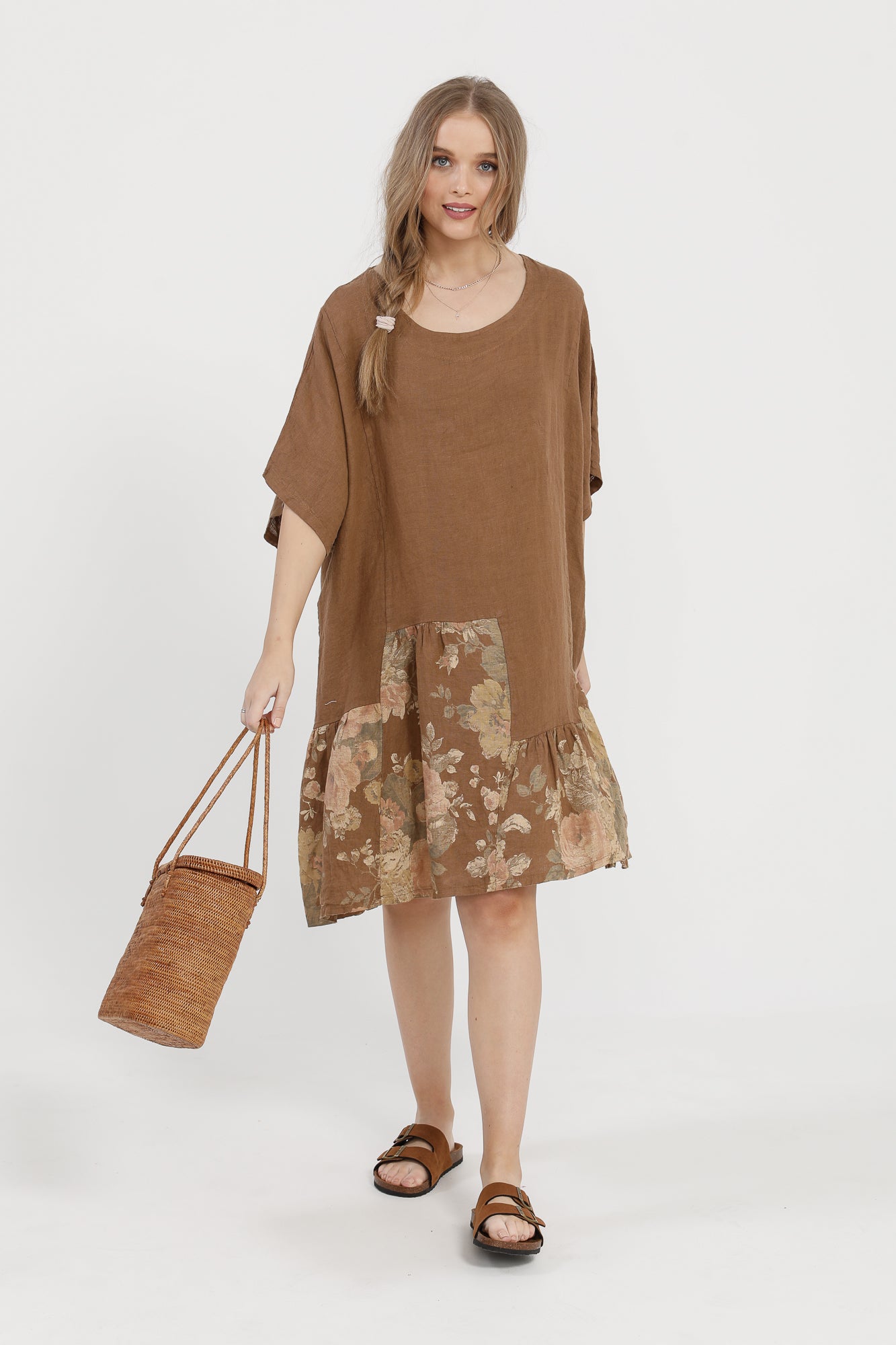 Fleur Linen dress. Tobacco Rose