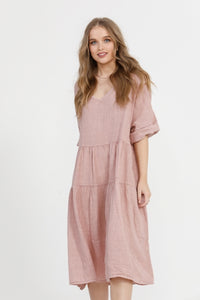 Stella Linen Dress. Dusty Rose
