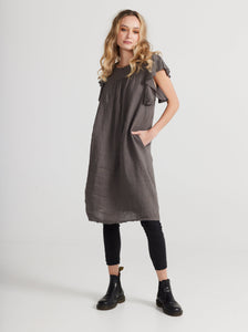 Poppy linen dress. Charcoal