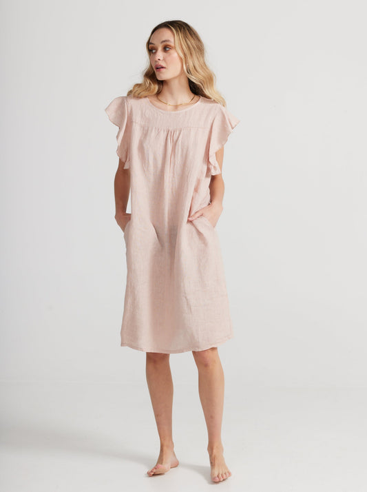 Poppy Linen dress with Ruffled sleeves