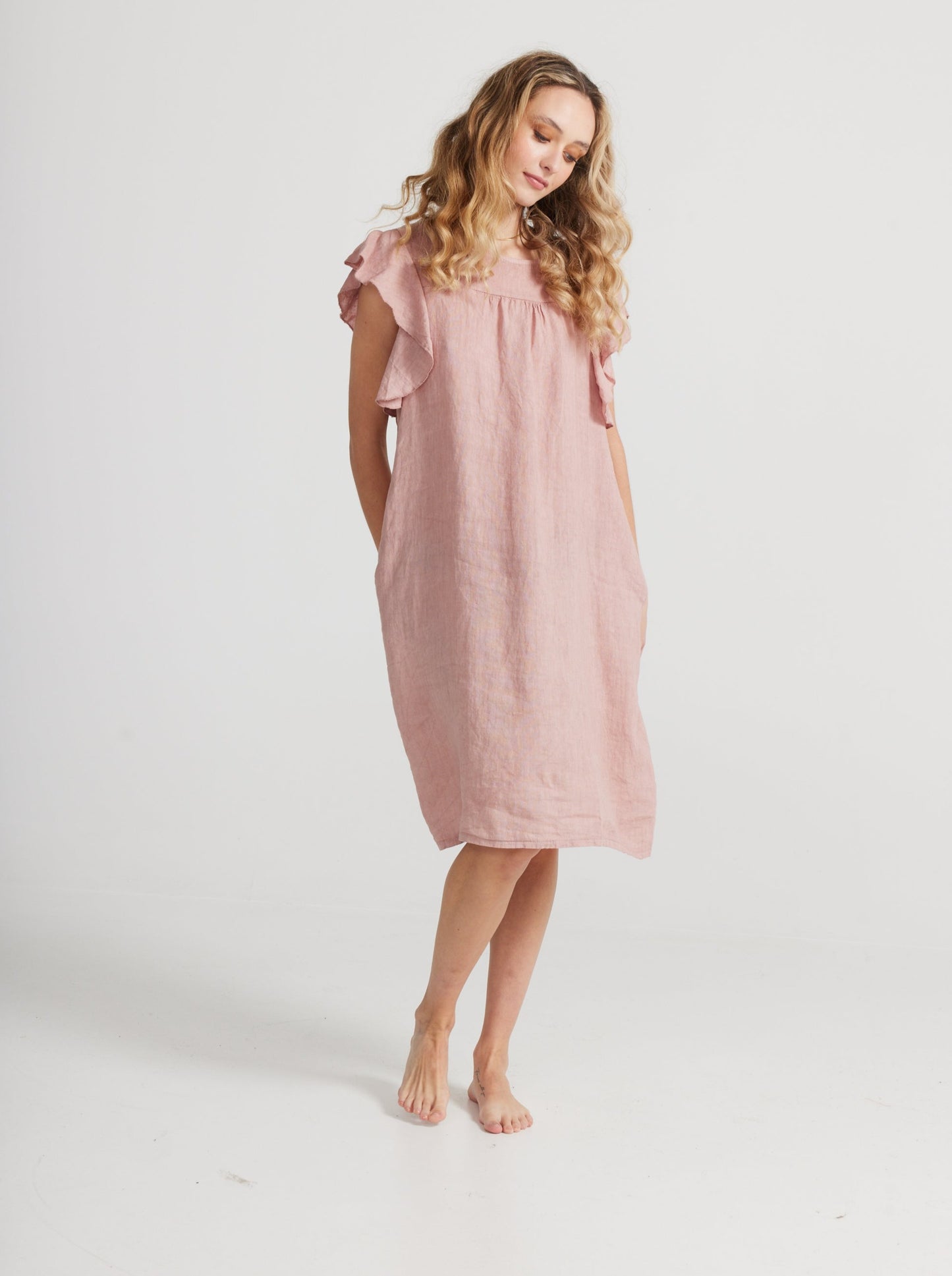 Poppy Linen dress. Antique Rose